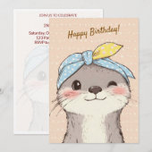 Cute Otter with Bandana Kids Birthday Invitation 招待状 (正面/裏面)