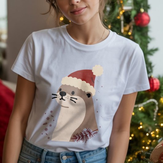 Cute otter with Christmas hat, Holiday Animal トライブレンドＴシャツ