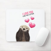 Cute Otter with Pink Hearts Love You Pun マウスパッド (マウス)