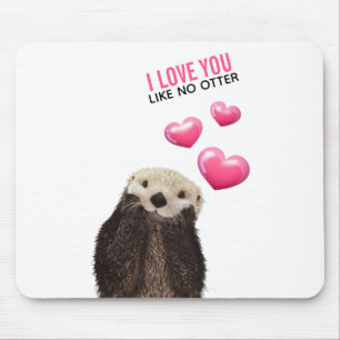 Cute Otter with Pink Hearts Love You Pun マウスパッド