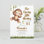 Cute Our Cheeky Little Monkey Safari 1st Birthday  招待状 (スタンド正面)