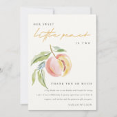 Cute Our Little Sweet Peach Watercolor Birthday サンキューカード (正面)