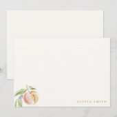 Cute Our Little Sweet Peach Watercolor Birthday ノートカード (正面/裏面)