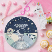 Cute Outer Space Astronaut Birthday ペーパープレート (パーティー)