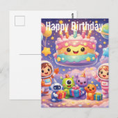 Cute Outer Space Birthday Party with Astronauts ポストカード (正面/裏面)