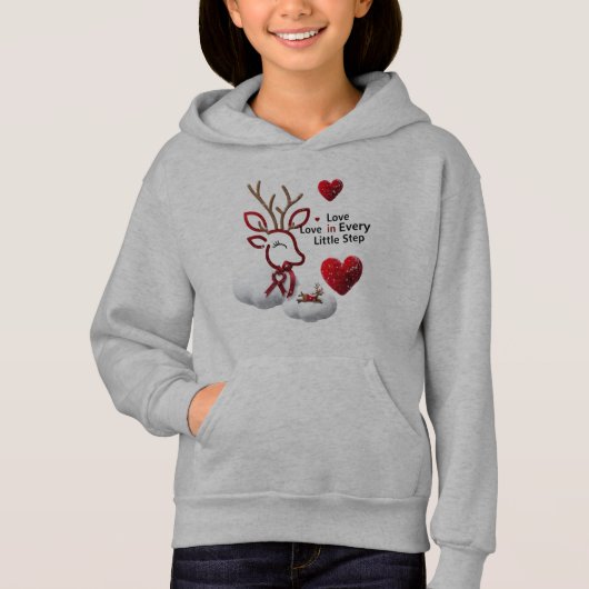 Cute Outline Reindeer Love Hearts Girls' Pullover  (正面)