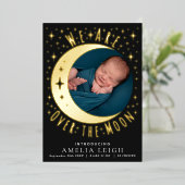 Cute Over the Moon Photo Birth Announcement Card 箔招待状 (立ち正面)