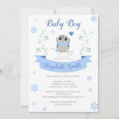 Cute owl baby boy winter babyshower 招待状 (正面)