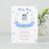 Cute owl baby boy winter babyshower 招待状 (スタンド正面)