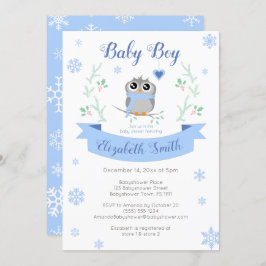 Cute owl baby boy winter babyshower 招待状
