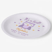 Cute Owl Baby Shower Girl ペーパープレート (アングル)