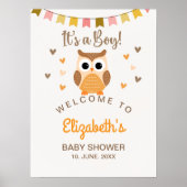 Cute Owl Baby Shower Invitation – 'It's a Boy' ポスター (正面)