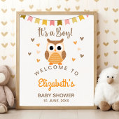 Cute Owl Baby Shower Invitation – 'It's a Boy' ポスター
