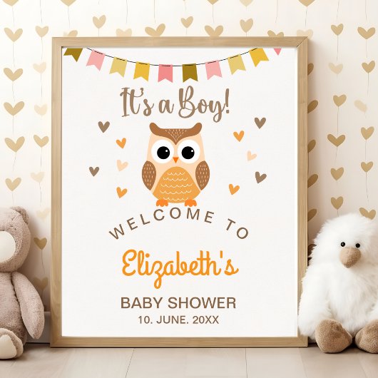 Cute Owl Baby Shower Invitation – 'It's a Boy' ポスター