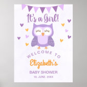 Cute Owl Baby Shower Invitation – 'It's aGirl' ポスター (正面)