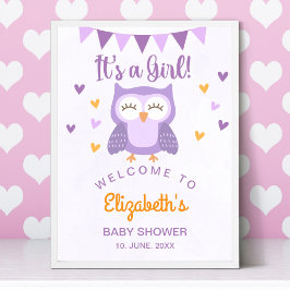 Cute Owl Baby Shower Invitation – 'It's aGirl' ポスター