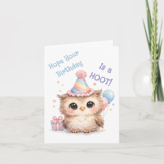 Cute Owl Birthday Card - Fun Hoot Celebration カード (正面)