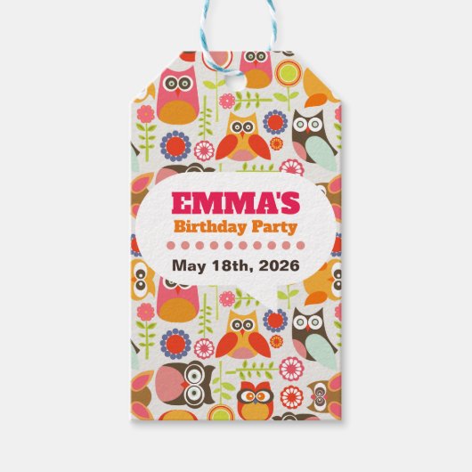 Cute Owl Birthday Invitation Hoot Hooray Birthday ギフトタグ (正面)