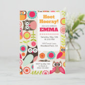Cute Owl Birthday Invitation Hoot Hooray Birthday 招待状 (スタンド正面)