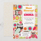 Cute Owl Birthday Invitation Hoot Hooray Birthday 招待状 (正面/裏面)