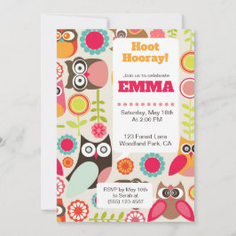 Cute Owl Birthday Invitation Hoot Hooray Birthday 招待状