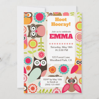 Cute Owl Birthday Invitation Hoot Hooray Birthday 招待状