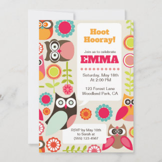 Cute Owl Birthday Invitation Hoot Hooray Birthday 招待状