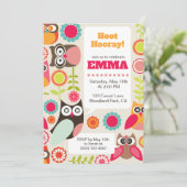 Cute Owl Birthday Invitation Hoot Hooray Birthday 招待状 (スタンド正面)