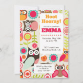 Cute Owl Birthday Invitation Hoot Hooray Birthday 招待状 (正面)