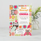 Cute Owl Birthday Invitation Hoot Hooray Birthday 招待状 (スタンド正面)