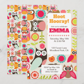 Cute Owl Birthday Invitation Hoot Hooray Birthday 招待状