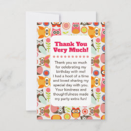Cute Owl Birthday Thank you card サンキューカード