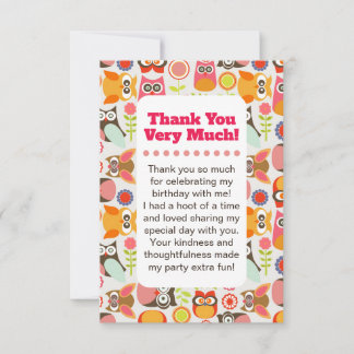 Cute Owl Birthday Thank you card サンキューカード
