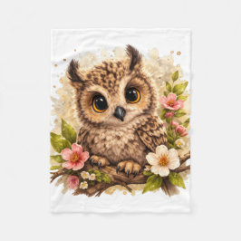 Cute Owl Blanket – Kawaii Animal Floral Gift フリースブランケット
