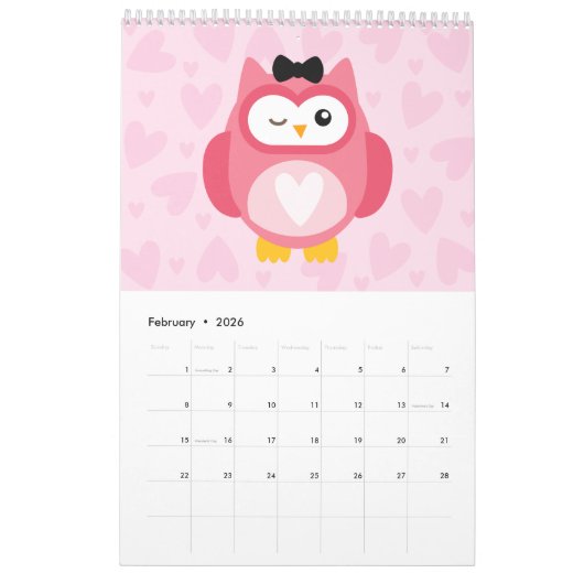Cute Owl Calendar カレンダー (2月 2026)