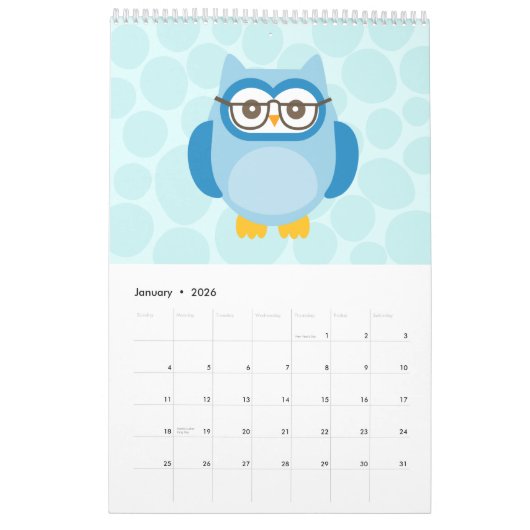 Cute Owl Calendar カレンダー (1月 2026)
