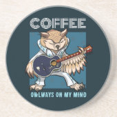 Cute Owl Coffee Owlways On My Mind Guitar Cartoon コースター (正面)