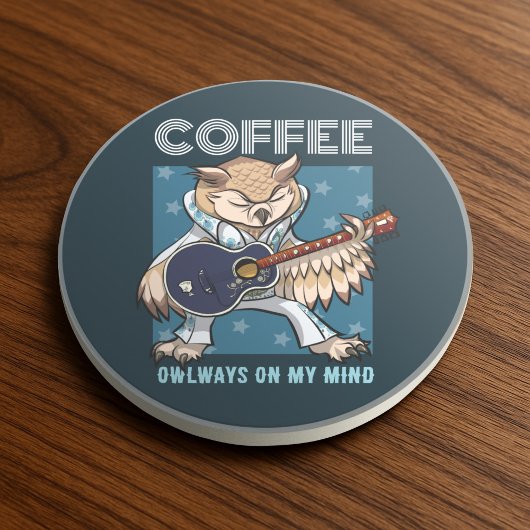 Cute Owl Coffee Owlways On My Mind Guitar Cartoon コースター