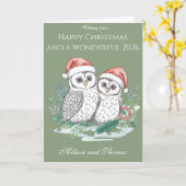 Cute Owl Couple Christmas Card – Festive Woodland  カード (黄色い花)