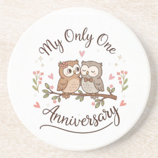 Cute Owl Couple My Only One Romantic Anniversary C コースター
