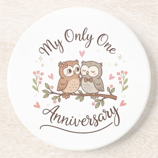 Cute Owl Couple My Only One Romantic Anniversary C コースター (正面)
