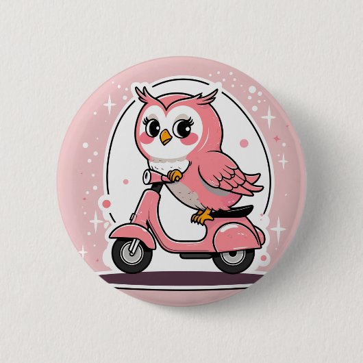 Cute owl driving a scooter 缶バッジ (正面)