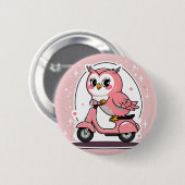 Cute owl driving a scooter 缶バッジ (正面&裏面)