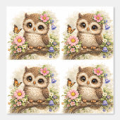 Cute Owl Floral Pattern Wallpaper Nursery 壁紙 (正面)