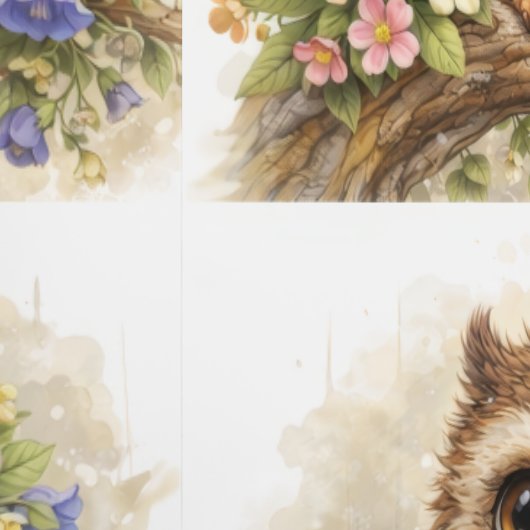 Cute Owl Floral Pattern Wallpaper Nursery 壁紙 (縫い目)
