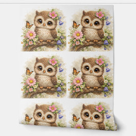 Cute Owl Floral Pattern Wallpaper Nursery 壁紙