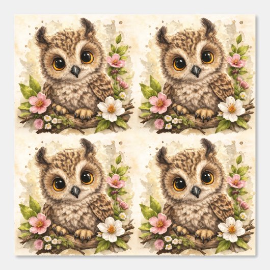 Cute Owl Floral Pattern Wallpaper Nursery 壁紙 (正面)
