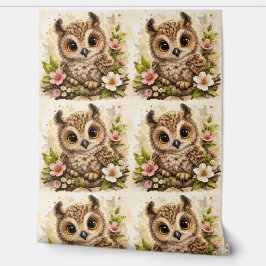 Cute Owl Floral Pattern Wallpaper Nursery 壁紙