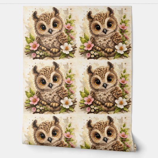 Cute Owl Floral Pattern Wallpaper Nursery 壁紙 (ほどく)