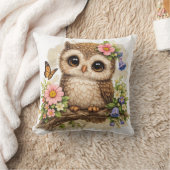 Cute Owl Floral Pillow Kawaii Animal Nursery Decor クッション (ブランケット)